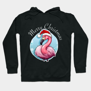 Pink Flamingo Wearing Santa Hat - Merry Christmas (White Lettering) Hoodie